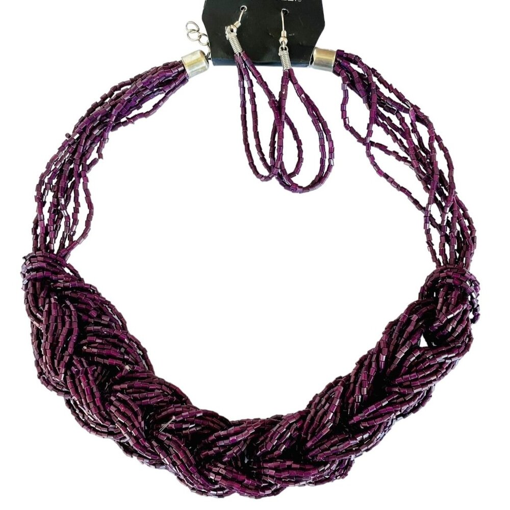 Purple Braided Bead 18" Necklace and Earring Set by Paparazzi